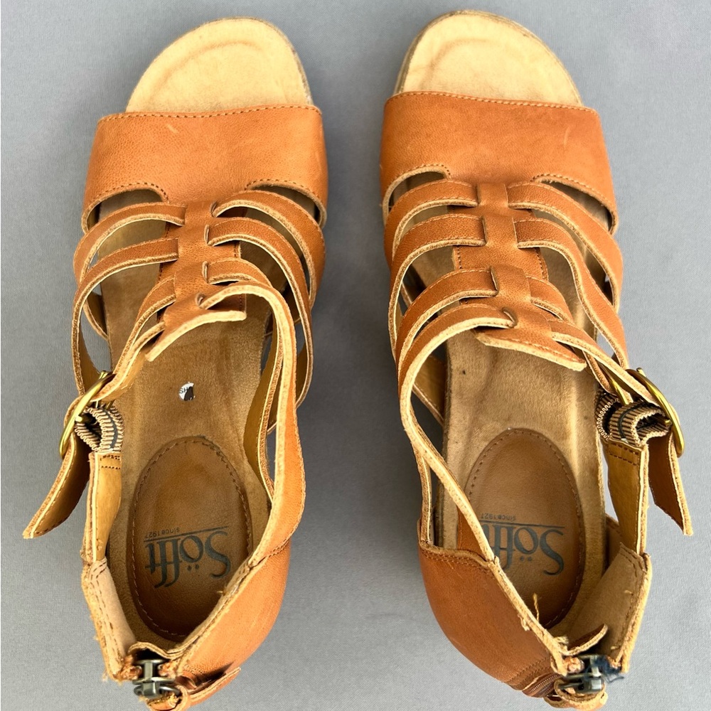 SOFT Iris Caged Wedge Leather Sandal Brown Women's 8.5 US Size - Picture 7 of 14